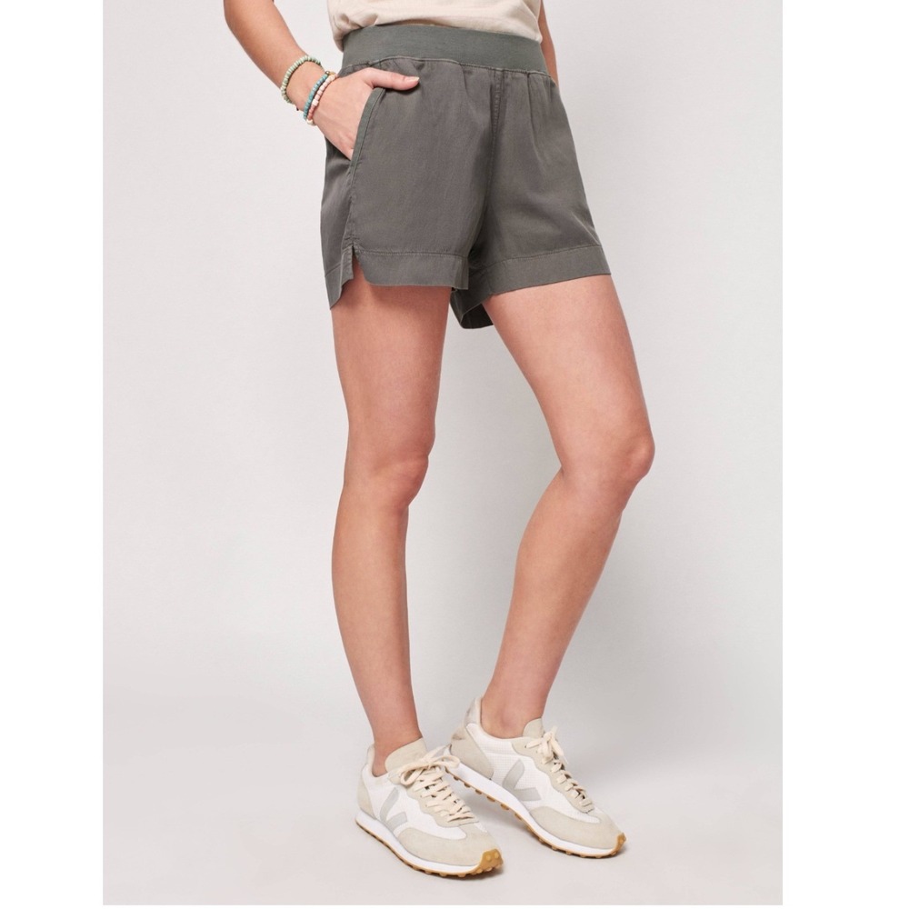 Faherty Arlie Day Shorts Womens Small Charcoal Grey Linen Tencel Blend Elastic